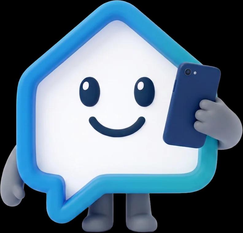 La mascotte Flatsearch al telefono con un inserzionista