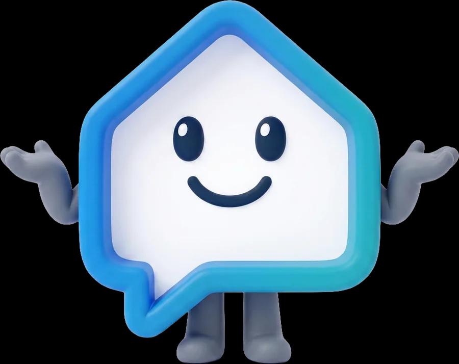 La mascotte Flatsearch con le braccia allargate
